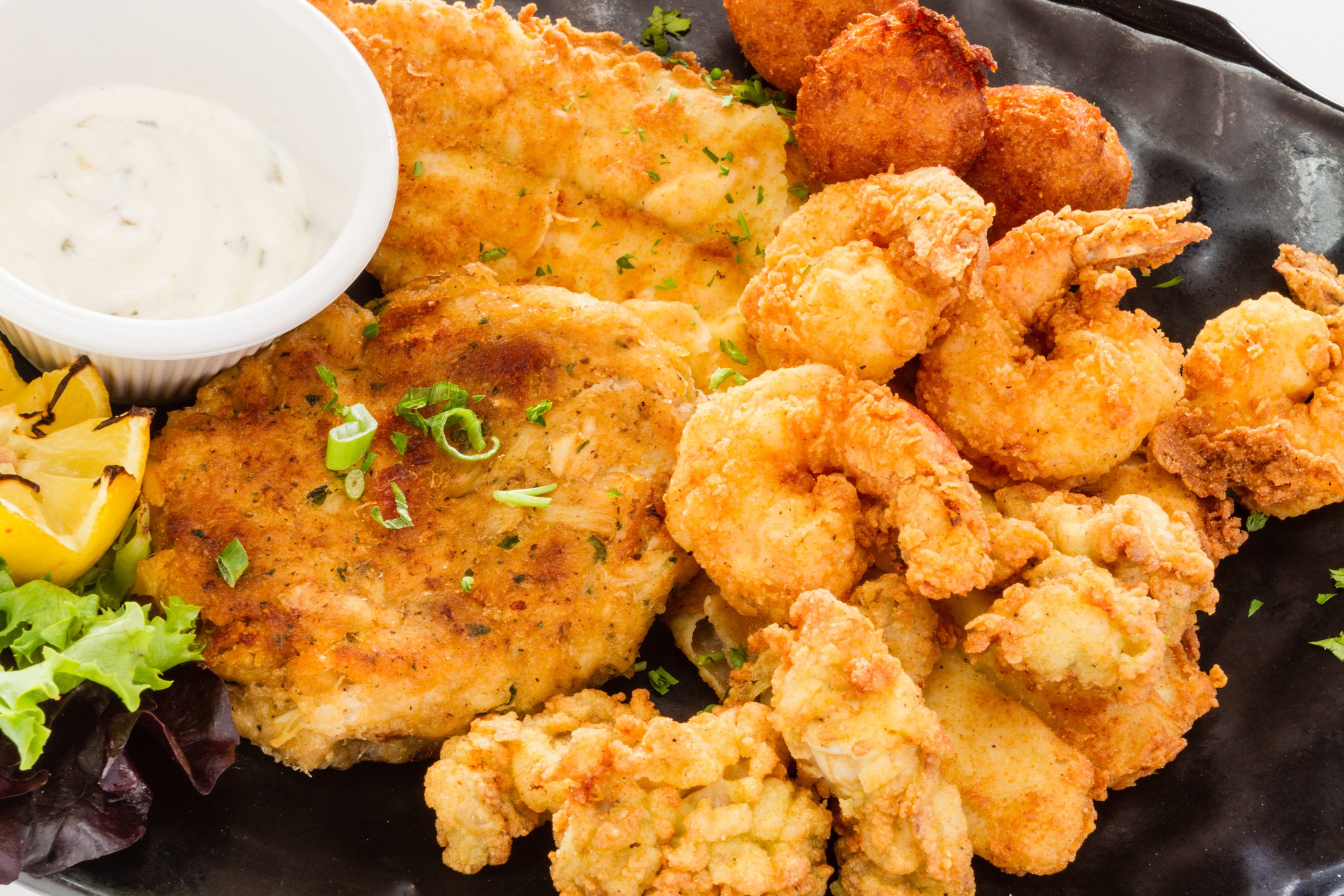 Fried seafood platter at a myrtle beach boardwalk restaurant